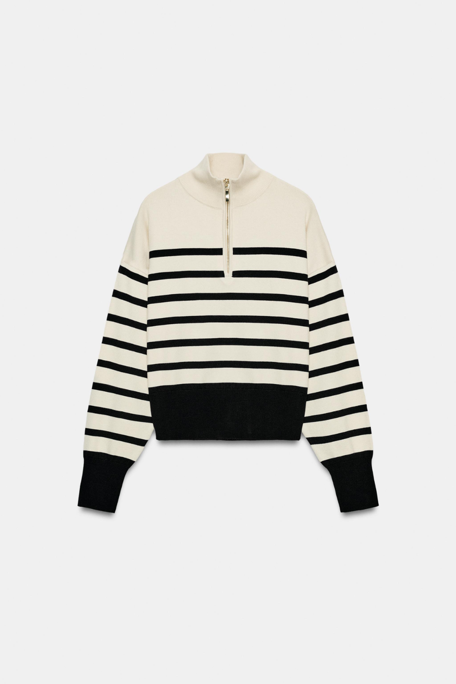 Cream striped jumper half zip cropped women, front