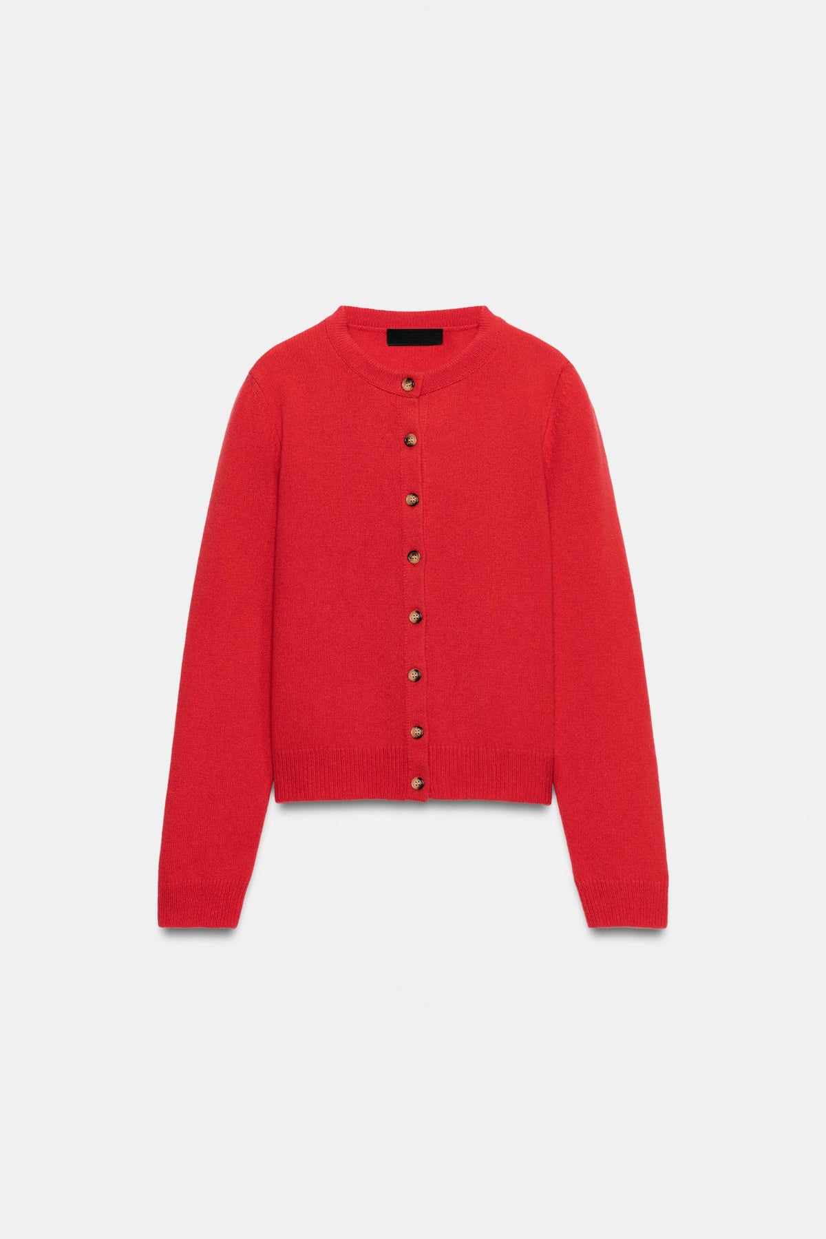 Red knitwear and outerwear piece, flat product shot, front