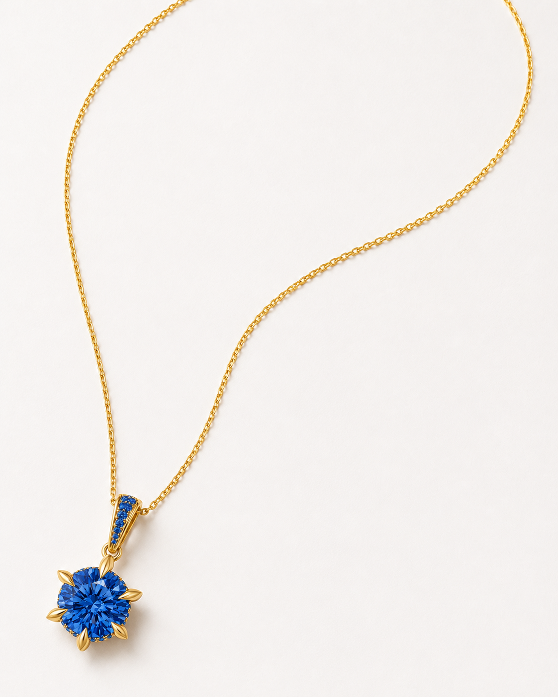 Gold Blue Crystal Pendant Necklace