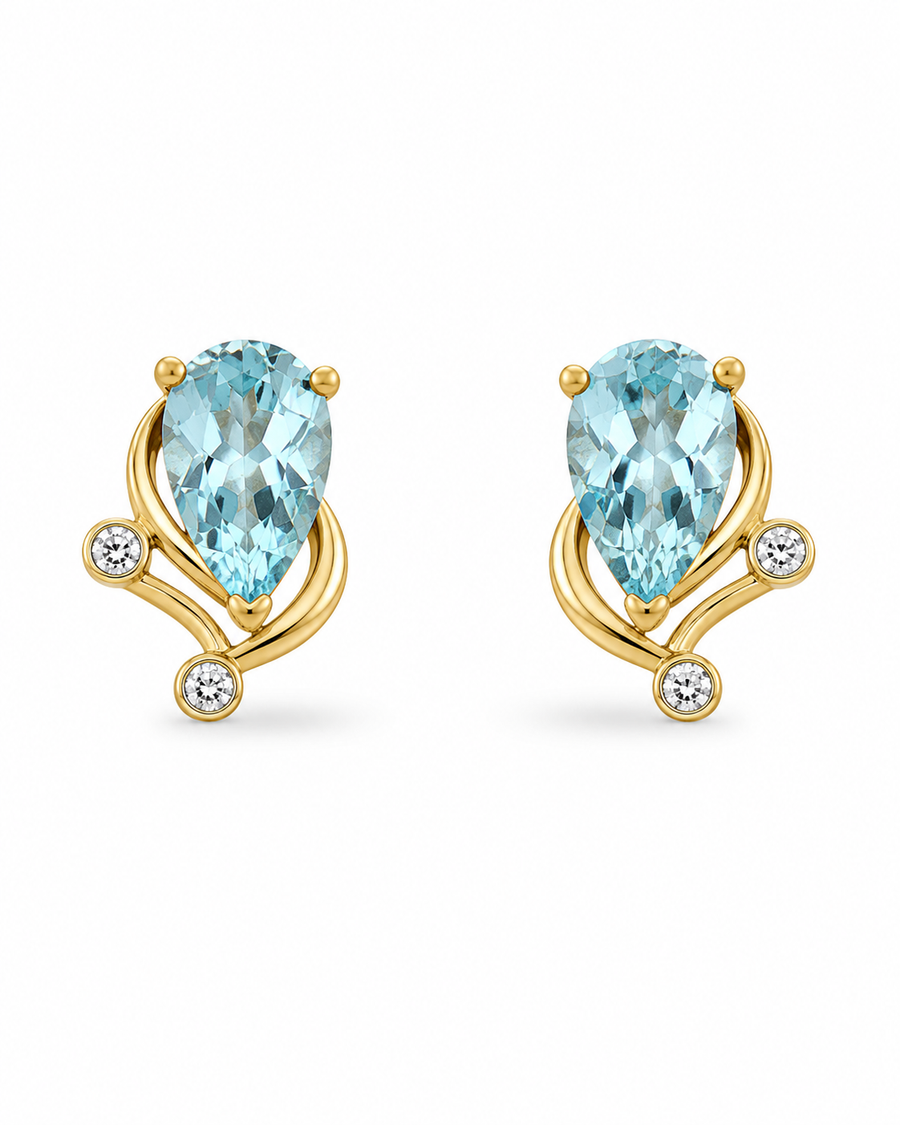 Gold Blue Teardrop Crystal Earrings