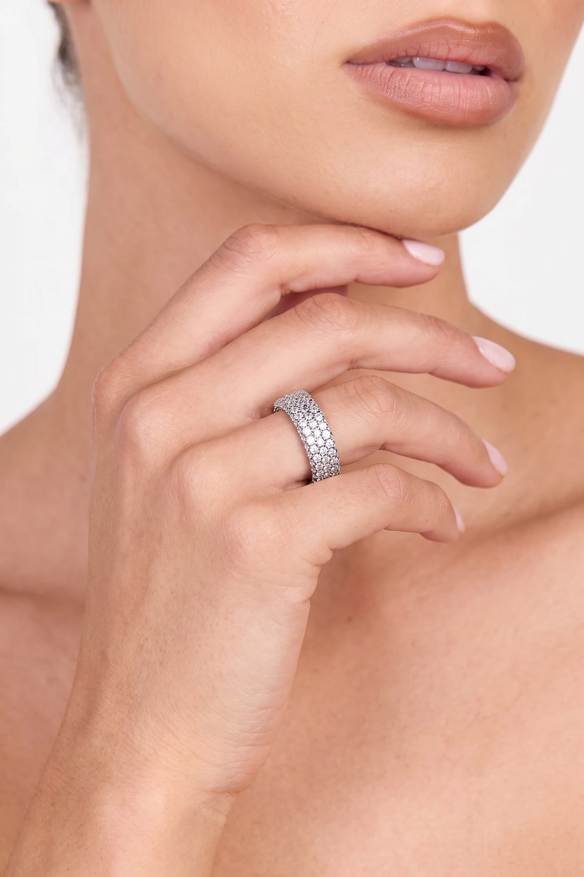Silver Plated Ring Wide Pave Crystal