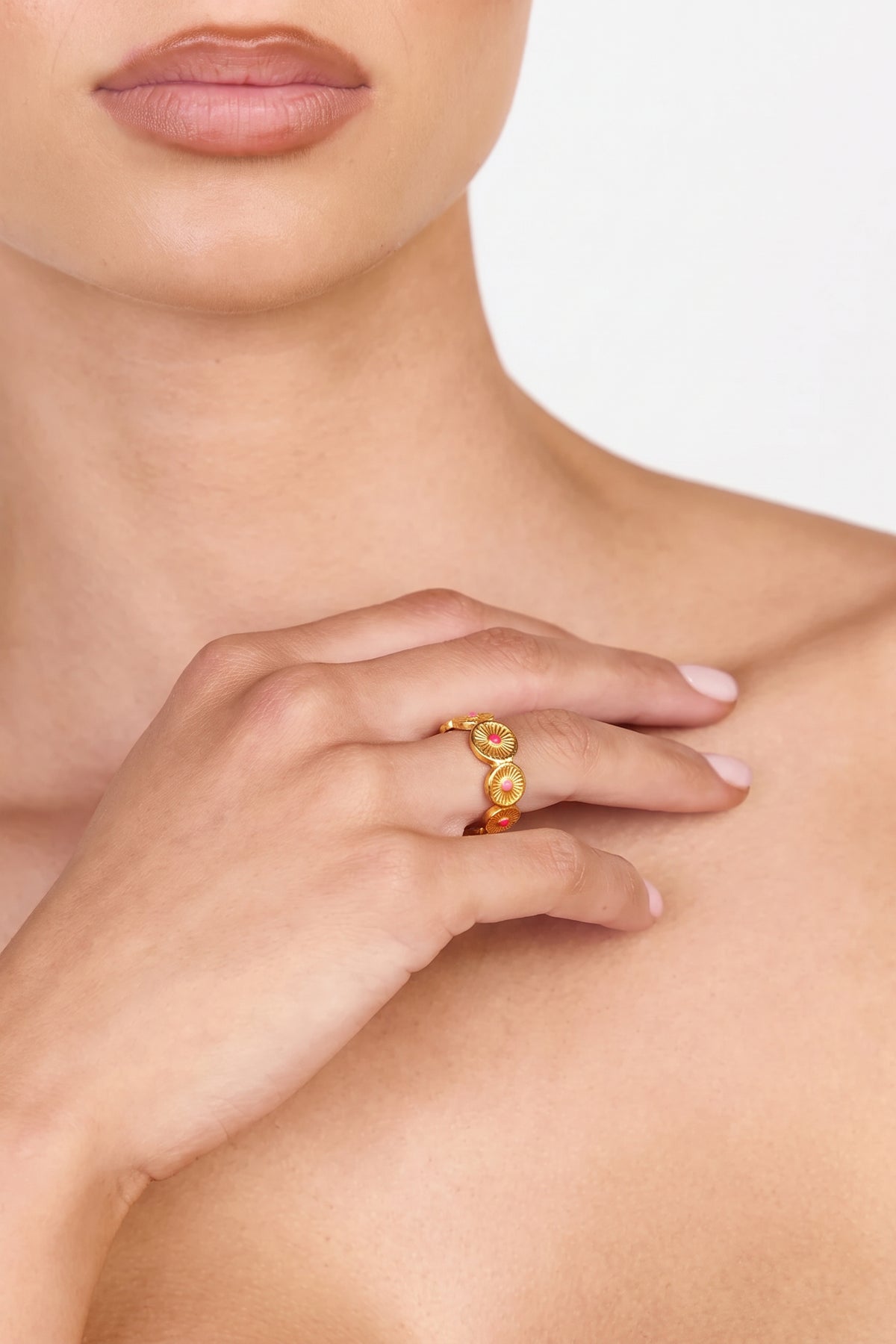 Gold Plated Ring Sun Disc Enamel