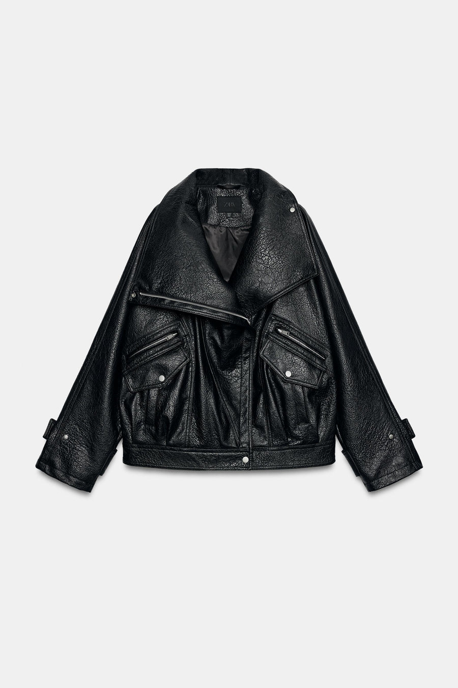Faux Leather Jacket Black Oversized Moto, front