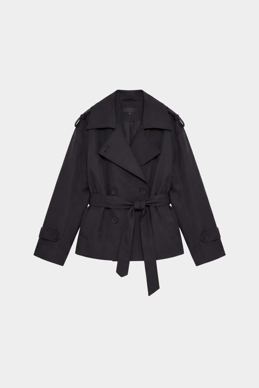 Black wrap trench jacket women, front