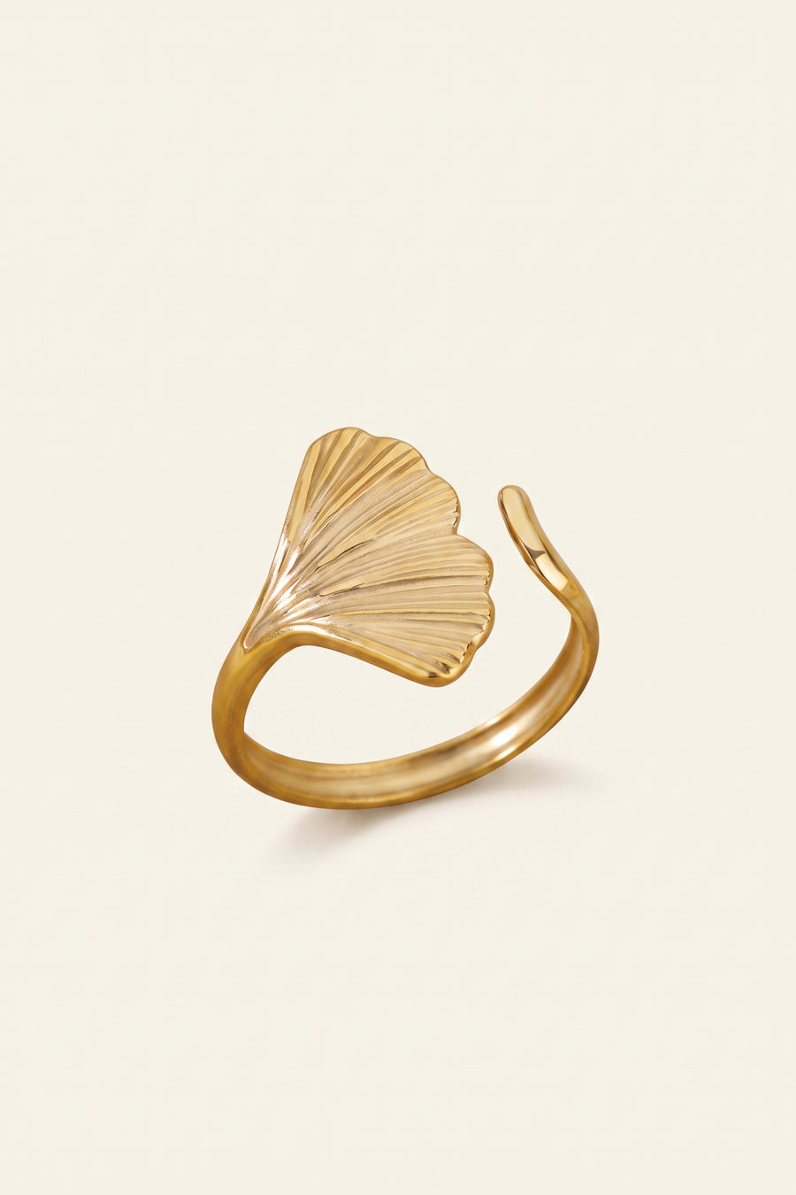 Gold Plated Ring Ginkgo Leaf Open