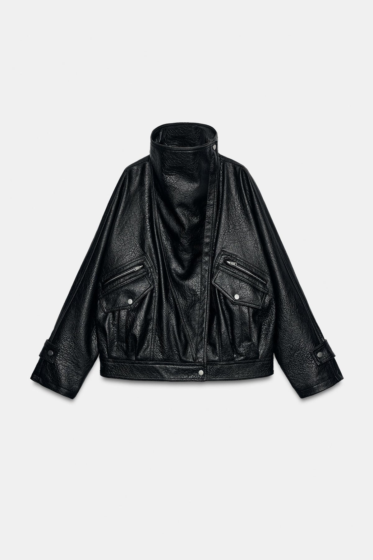 Faux Leather Jacket Black Oversized Moto, back