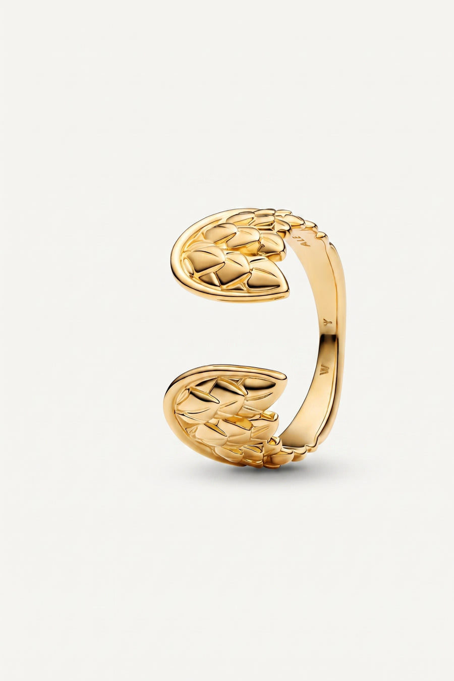 Gold Plated Ring Textured Leaf Open