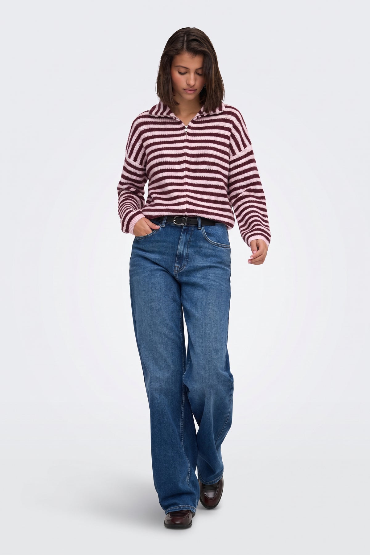 Burgundy piece full length on model