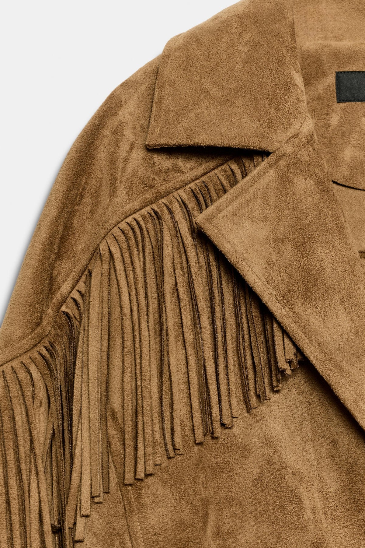 Faux Suede Jacket Tan Fringed Western fabric and fastening detail