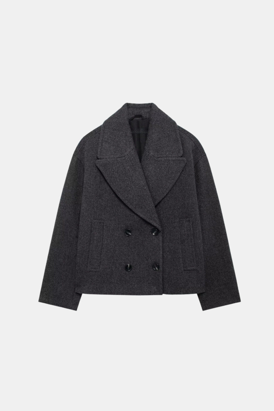 Grey Wool Coat Short Double Breasted Women