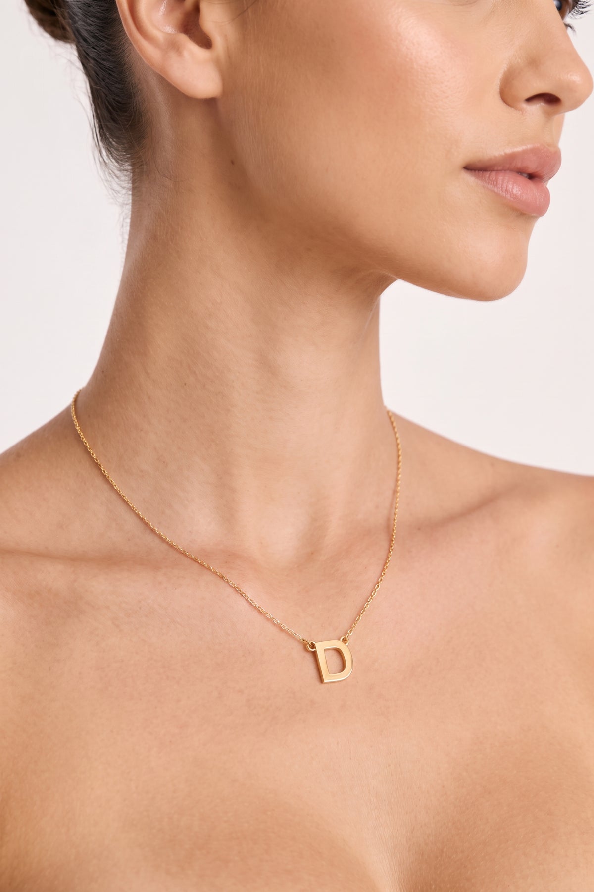Gold Plated Necklace Initial Letter D