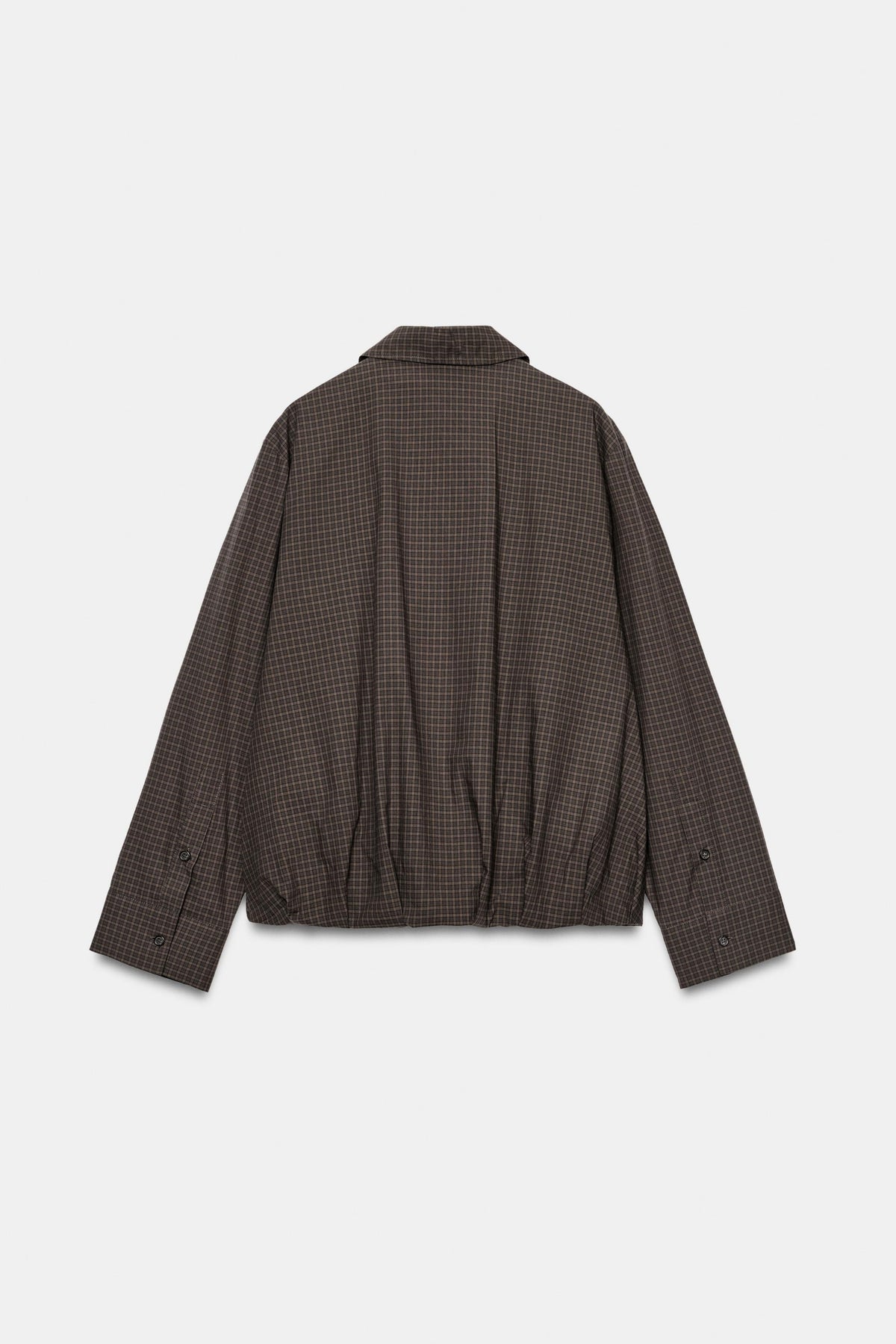 Brown Bomber Jacket Check Funnel Neck, back