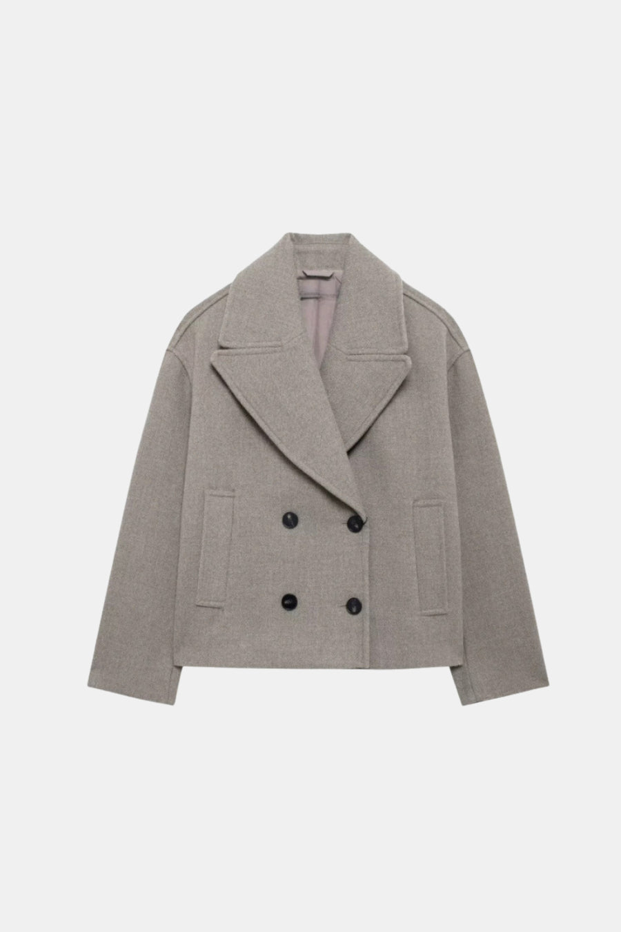 Light grey Wool Coat Short Double Breasted Women