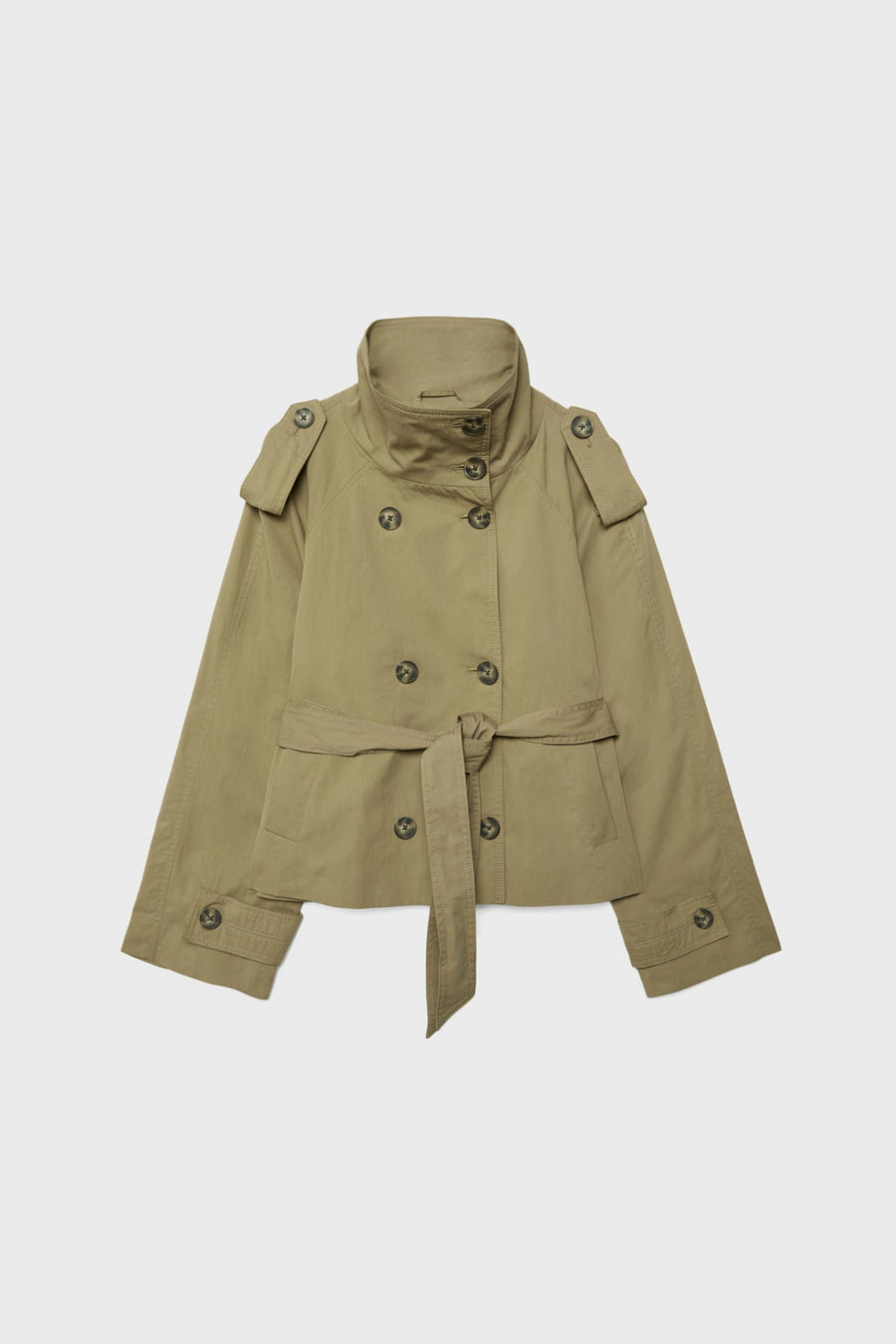 Khaki Trench Jacket Short Belted Olive, front