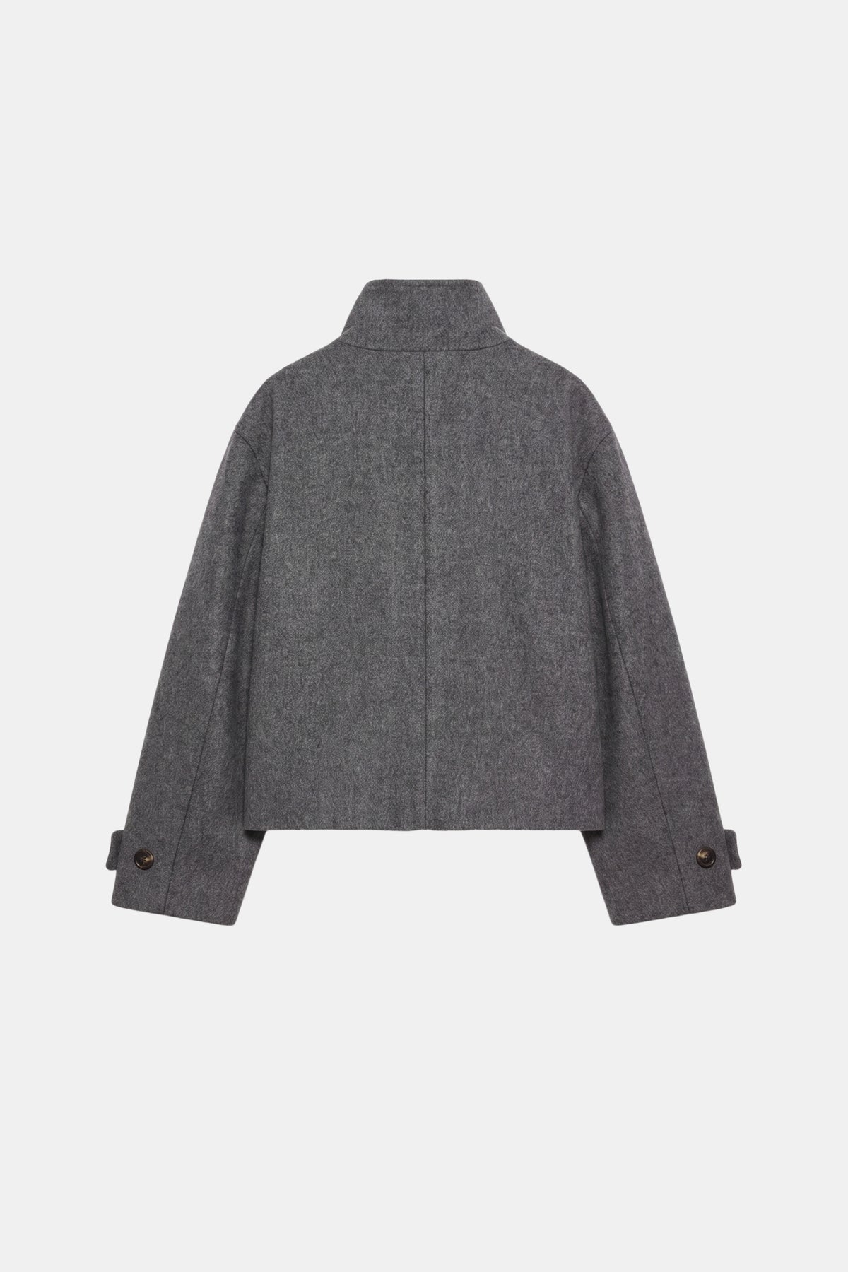 Wool Grey Jacket Cropped Funnel Neck Women