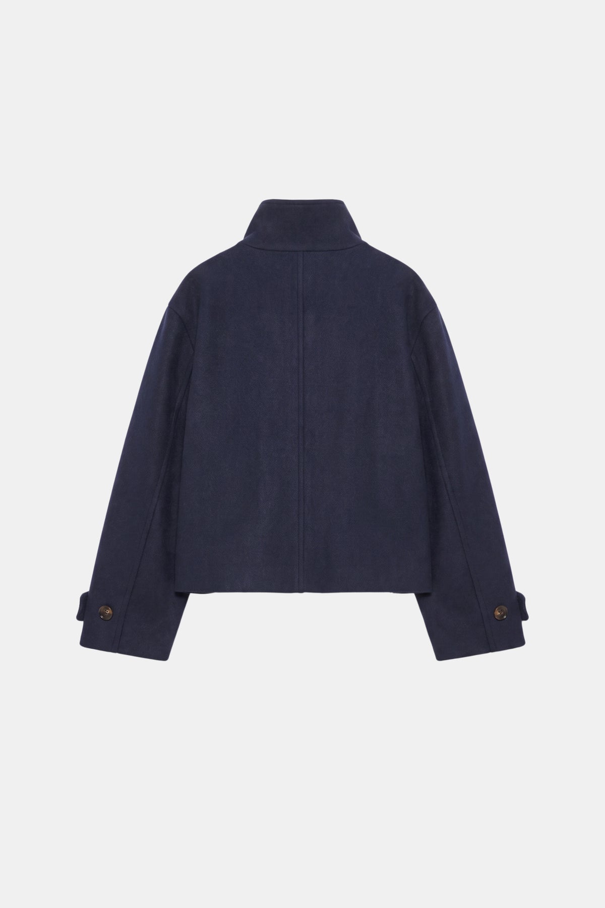 Wool Navy Jacket Cropped Funnel Neck Women
