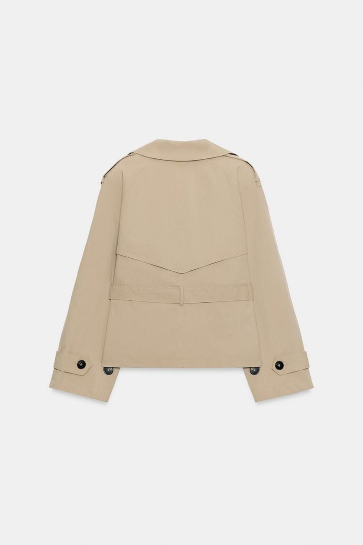 Beige Short Trench Coat Belted Women