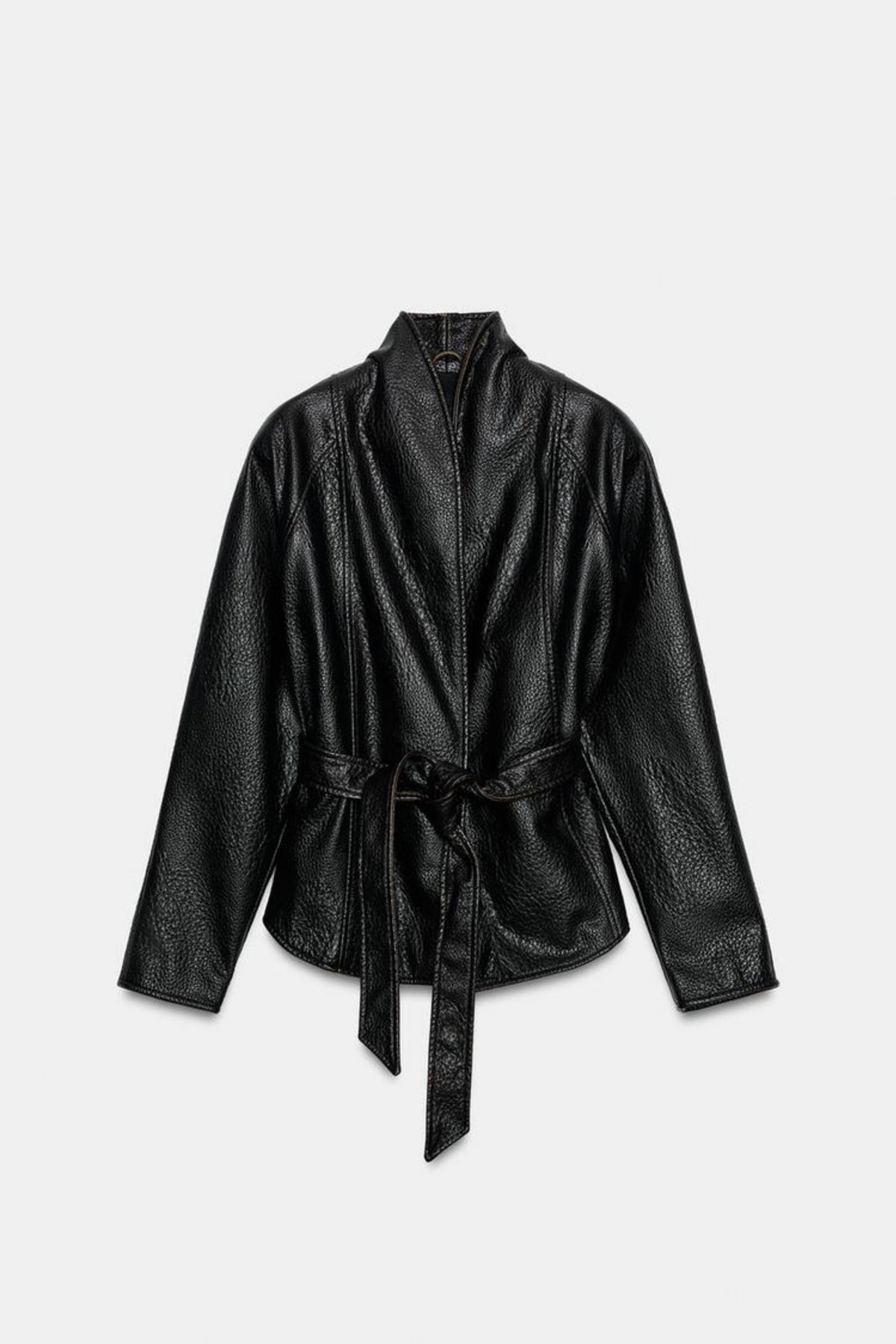 Faux Leather Jacket Black Belted Women