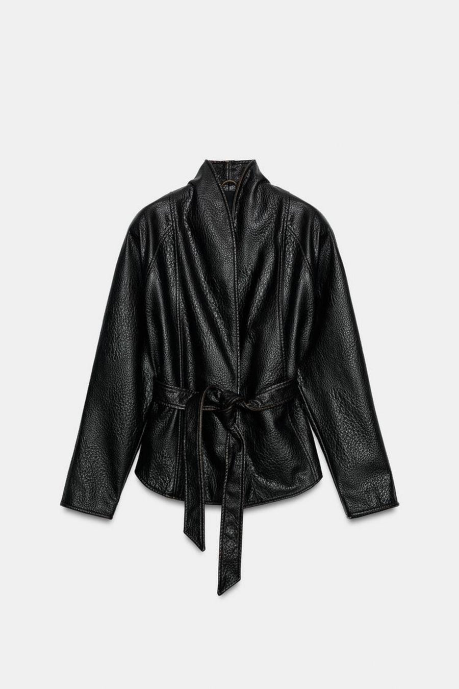 Faux Leather Jacket Black Belted Women