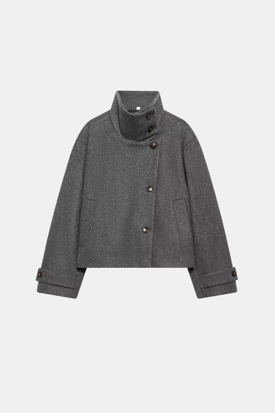 Wool Grey Jacket Cropped Funnel Neck Women