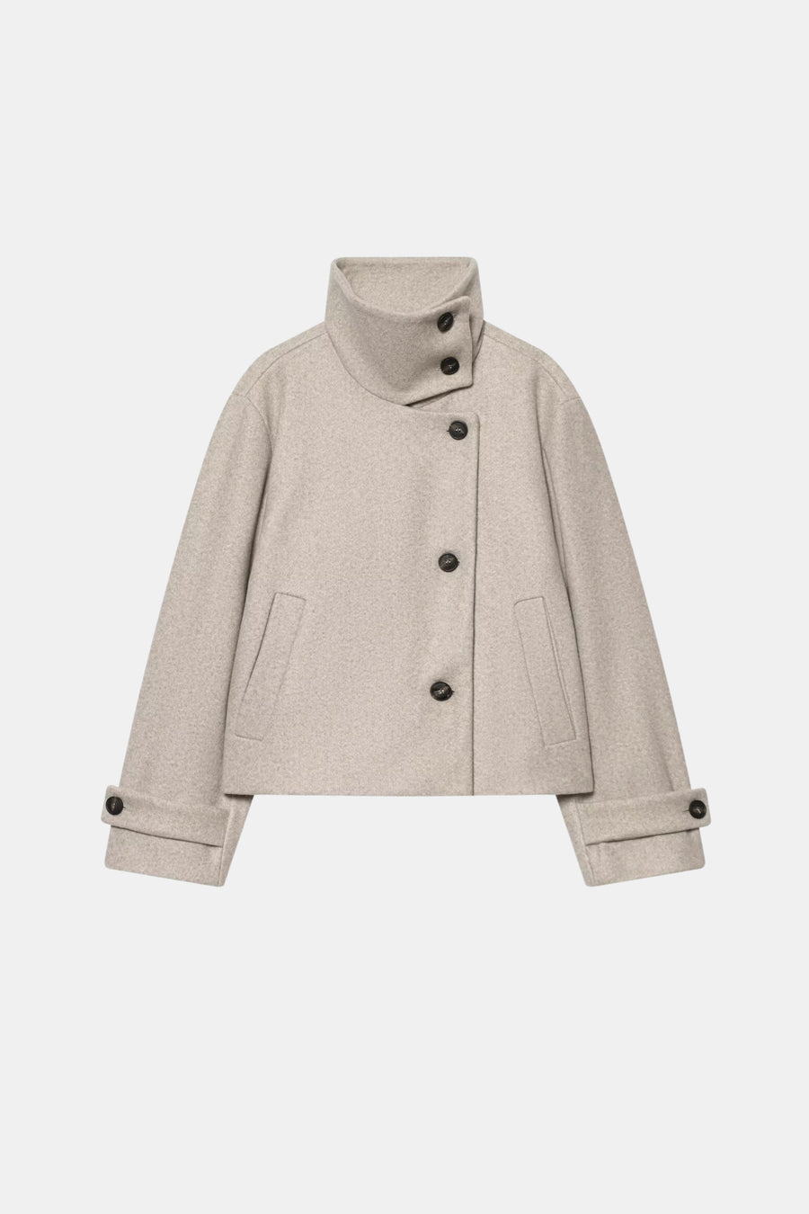 Wool Cream Jacket Cropped Funnel Neck Women