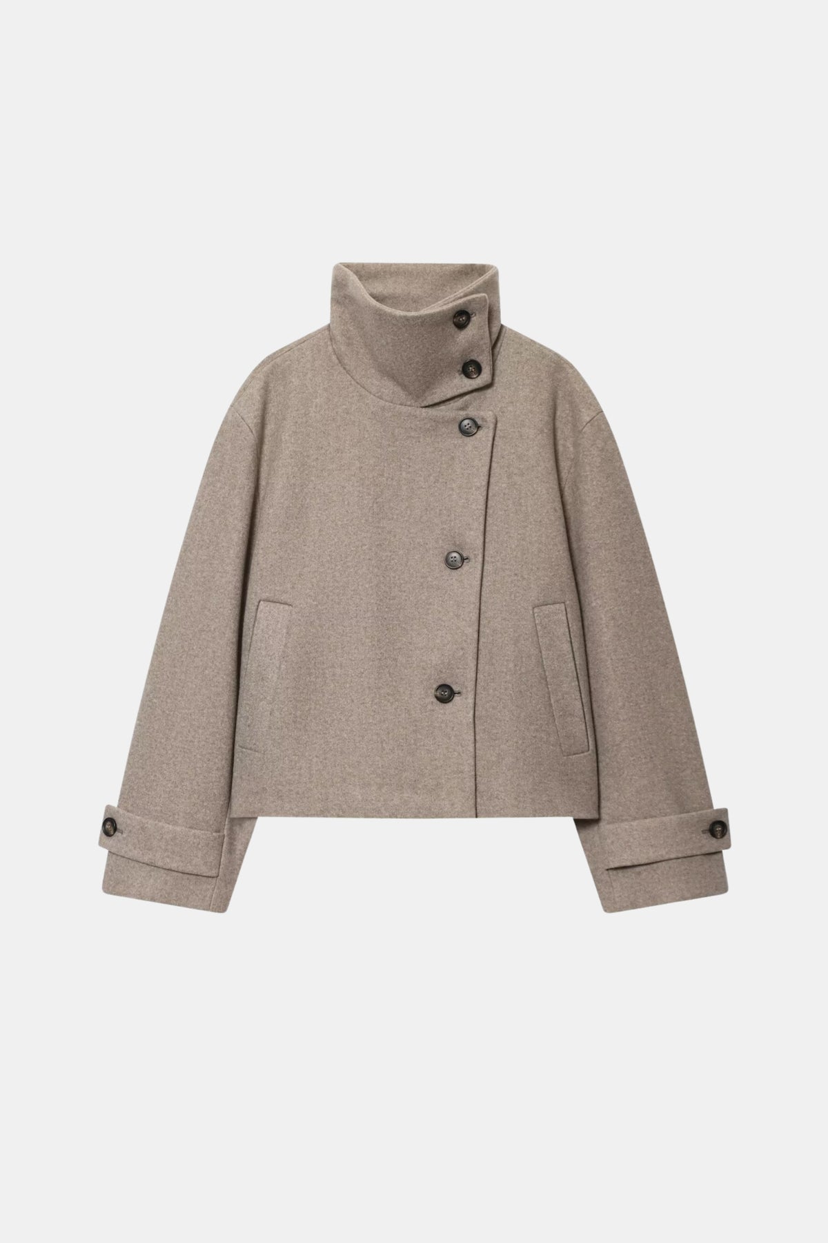 Wool Camel Jacket Cropped Funnel Neck Women