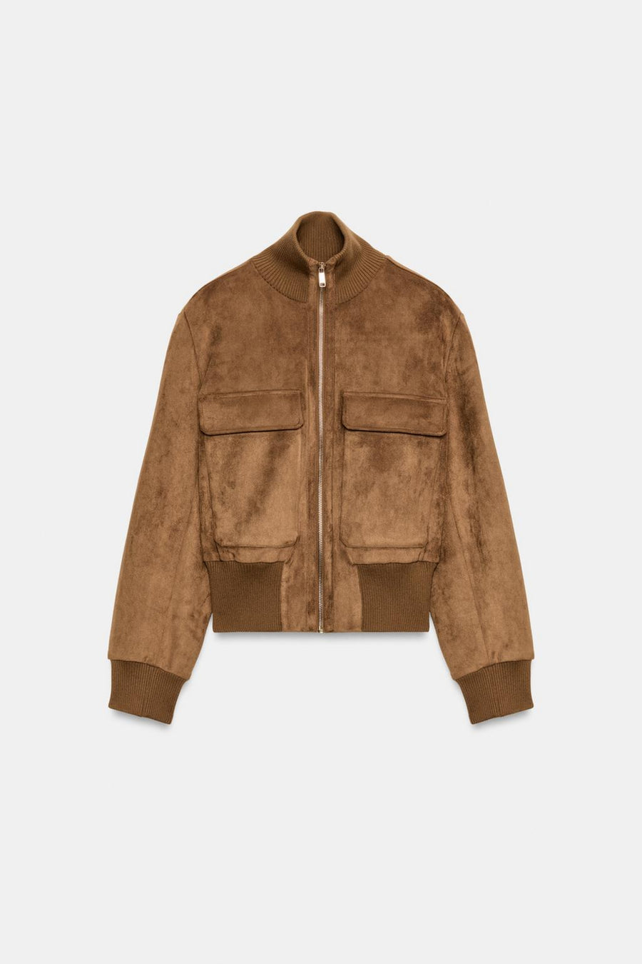 Faux Suede Jacket Brown Bomber Cropped Women