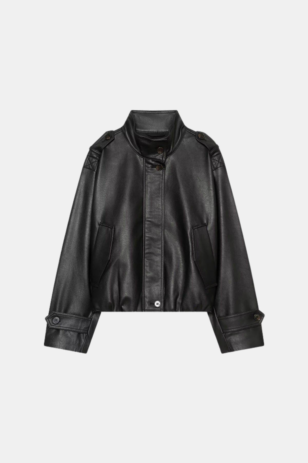 Faux Leather Jacket Black Cropped Funnel Neck Women