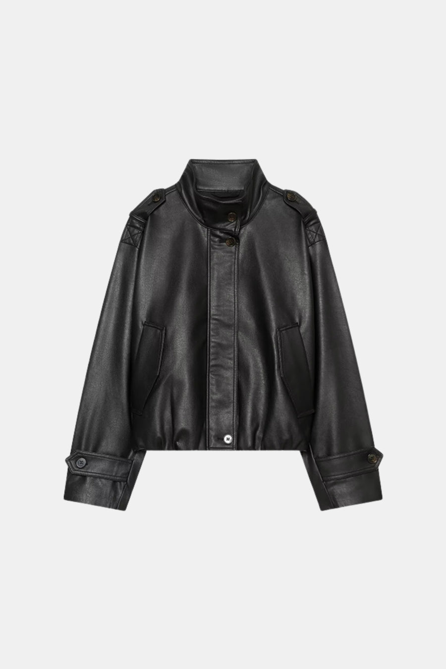 Faux Leather Jacket Black Cropped Funnel Neck Women