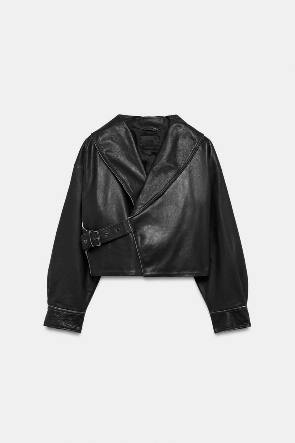Faux Leather Jacket Black Wrap Cropped Women