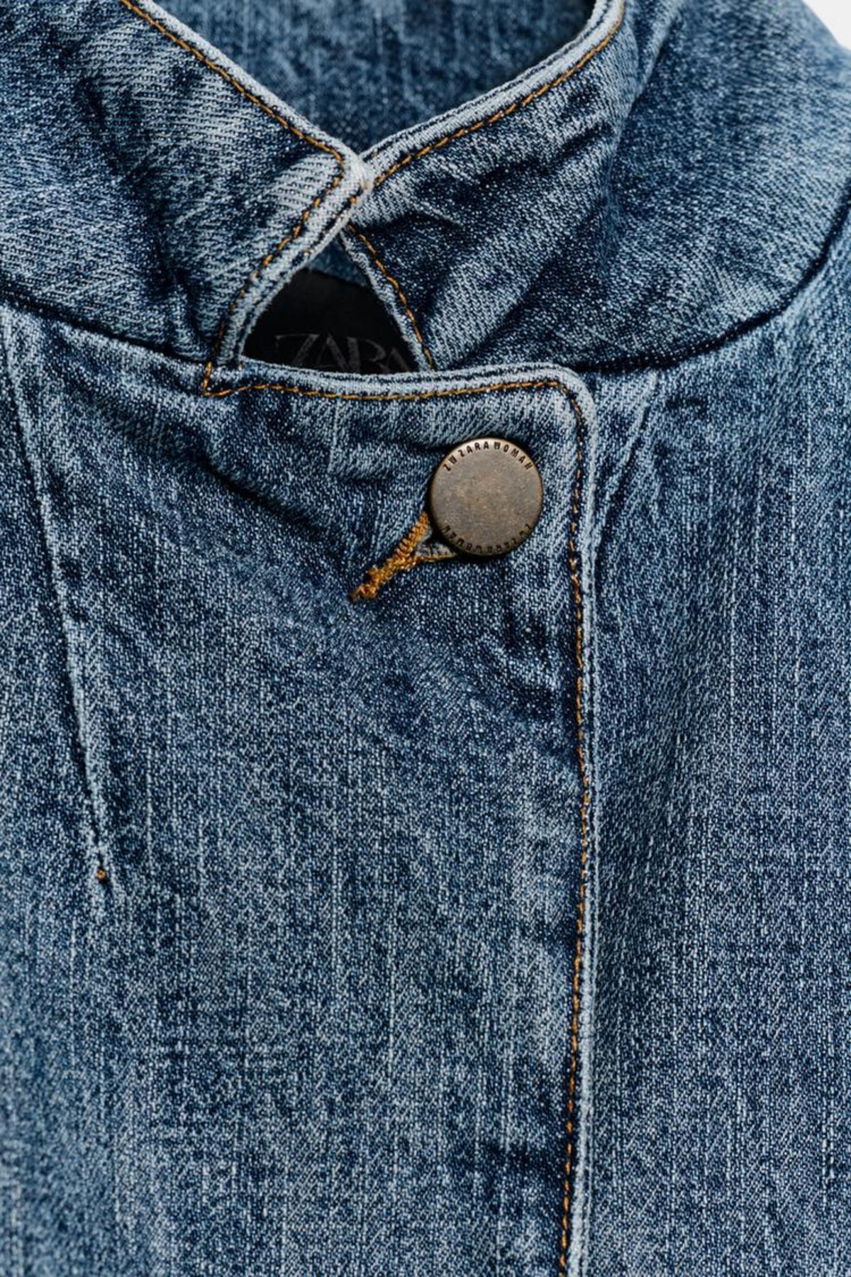 Collarless Denim Jacket Blue Cropped Women
