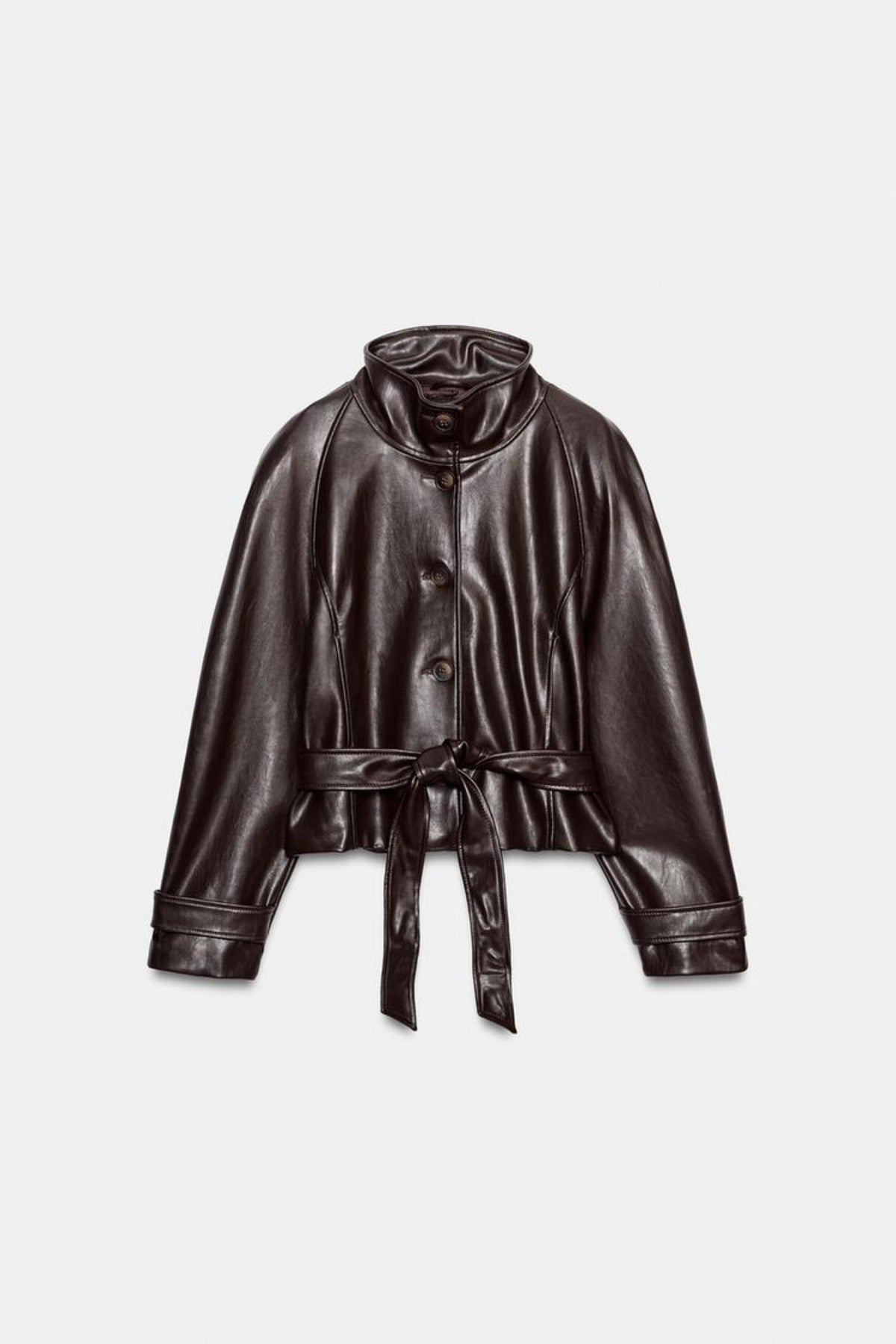 Faux Leather Jacket Brown Cropped Women