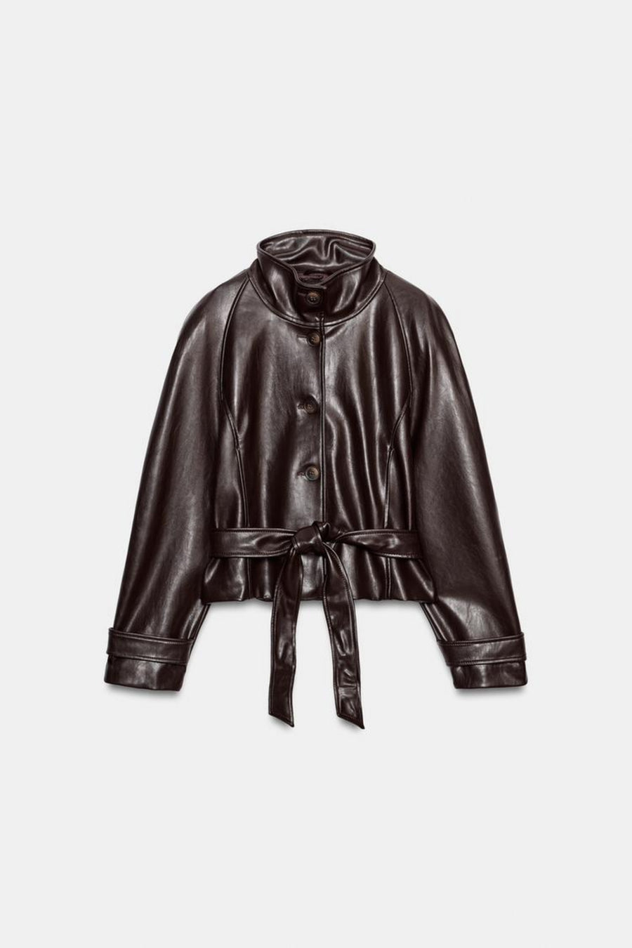 Faux Leather Jacket Brown Cropped Women