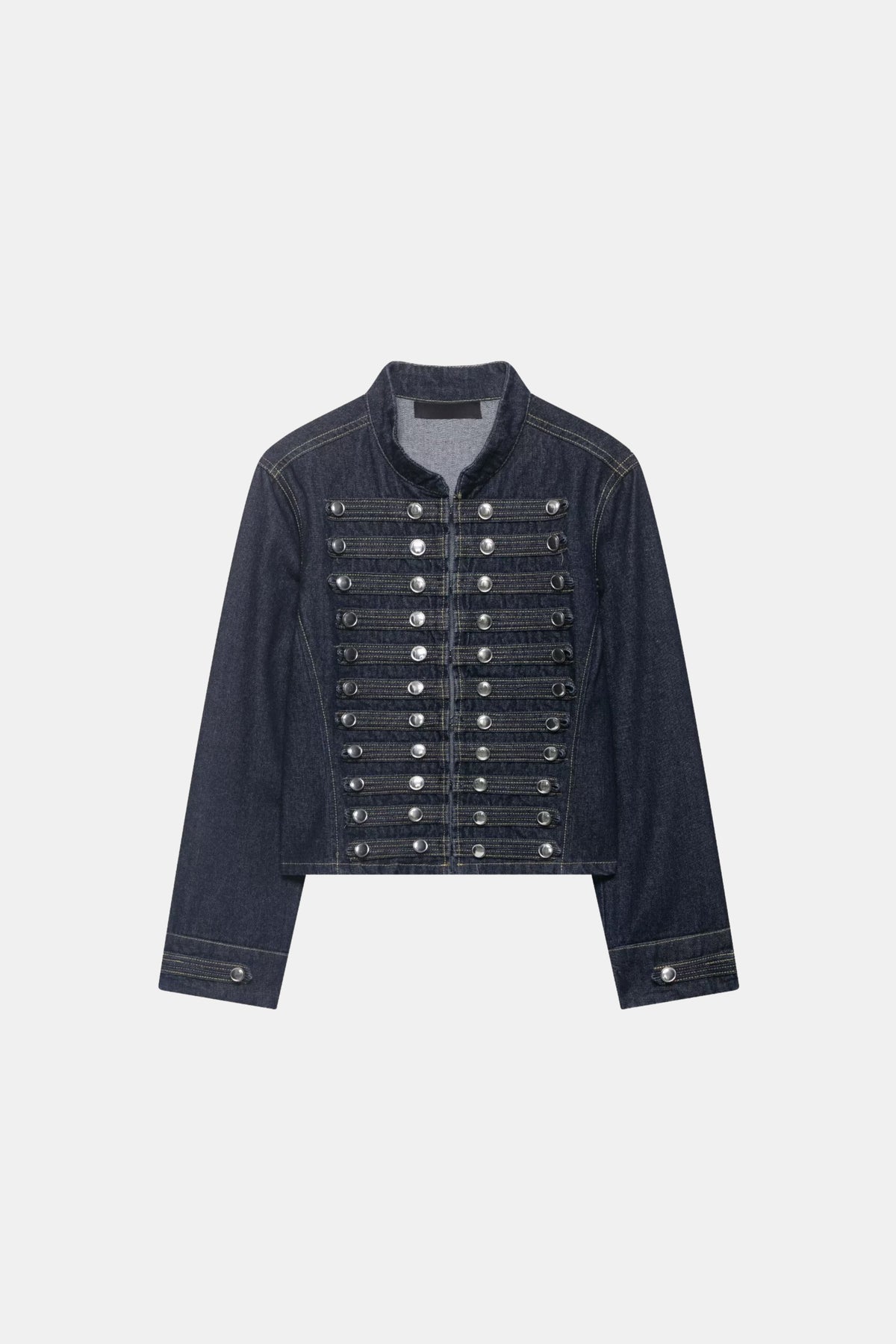 Military Denim Jacket Navy Fitted Cropped Women