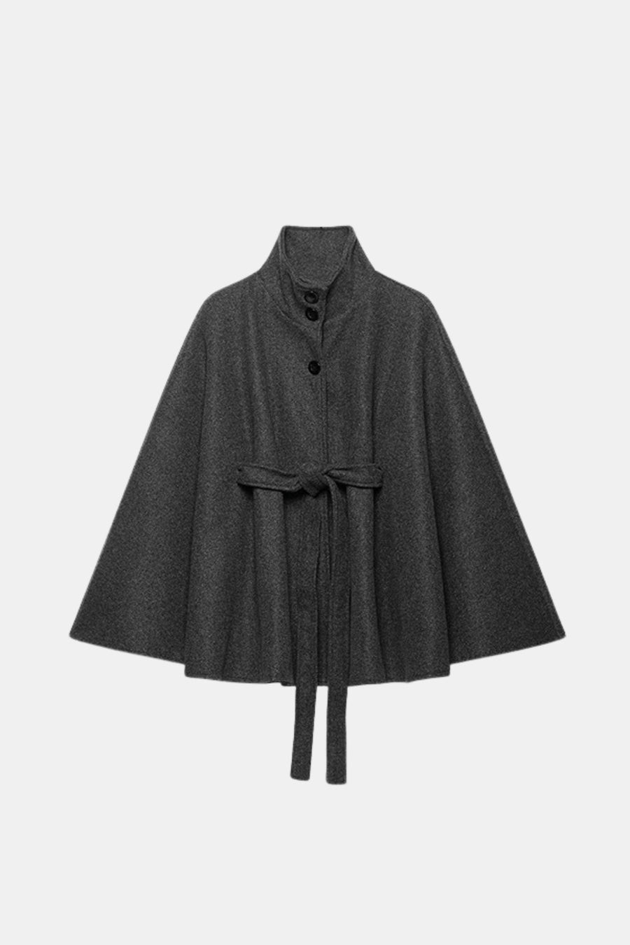 Wool Cape Coat Grey Belted Women