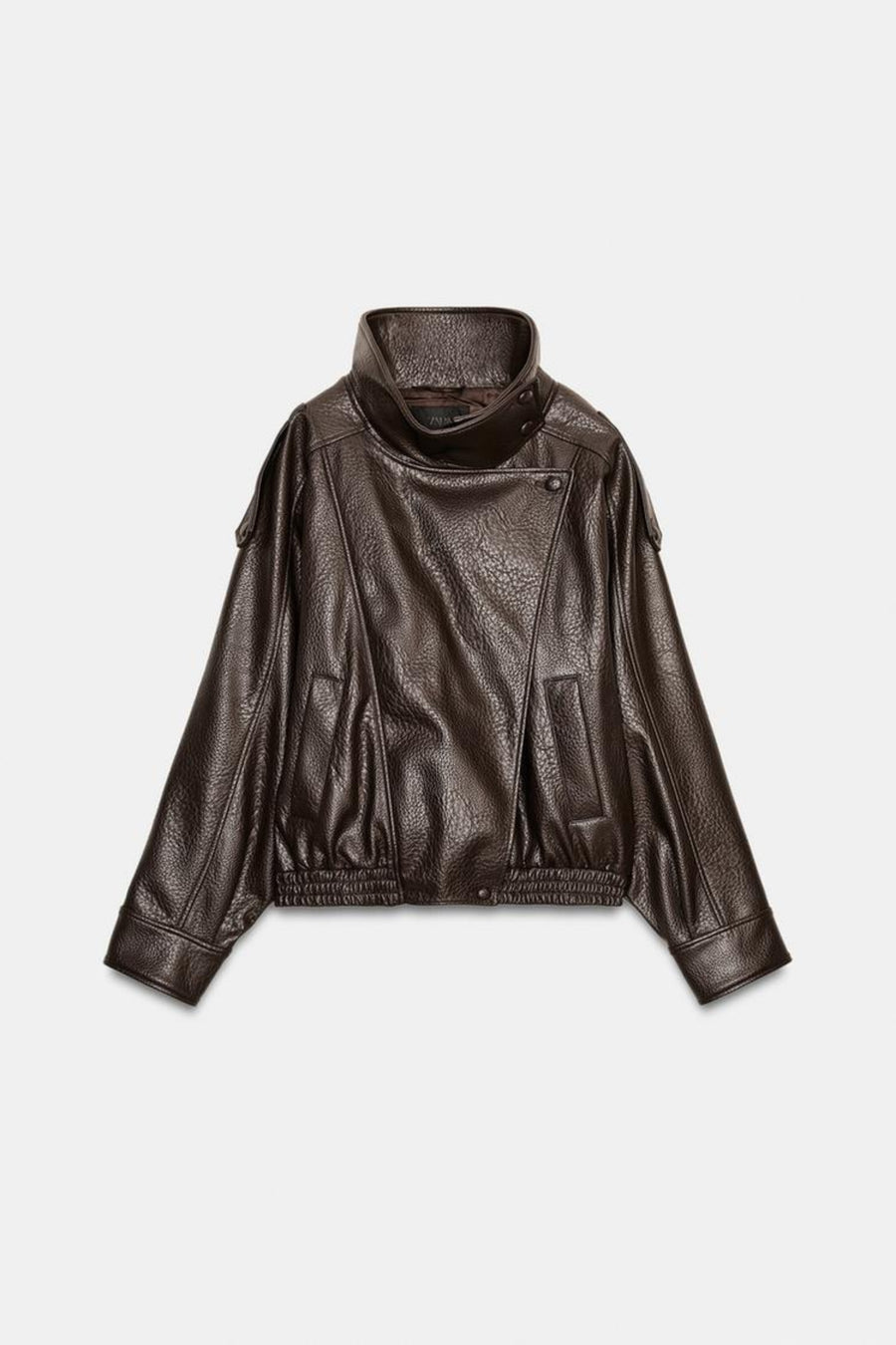 Faux Leather Jacket Brown Funnel Neck Women