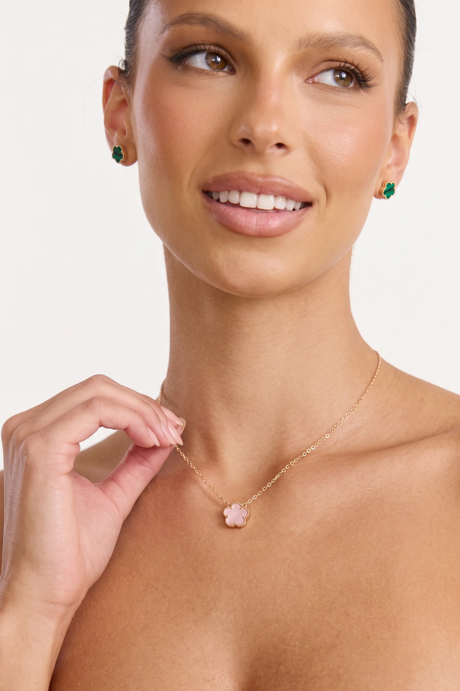 Gold Plated Necklace Pink Flower Pendant
