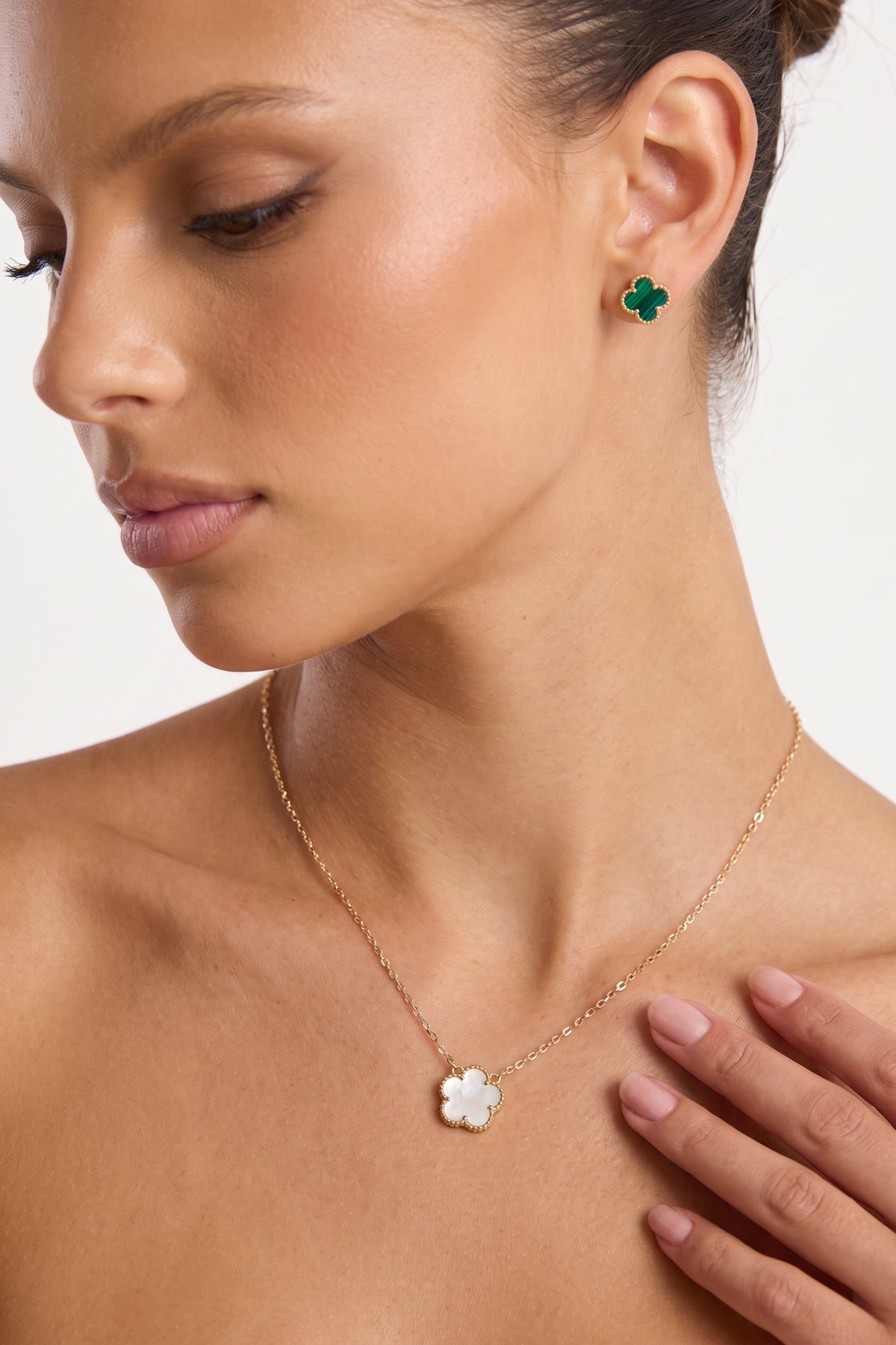 Gold Plated Necklace White Flower Pendant