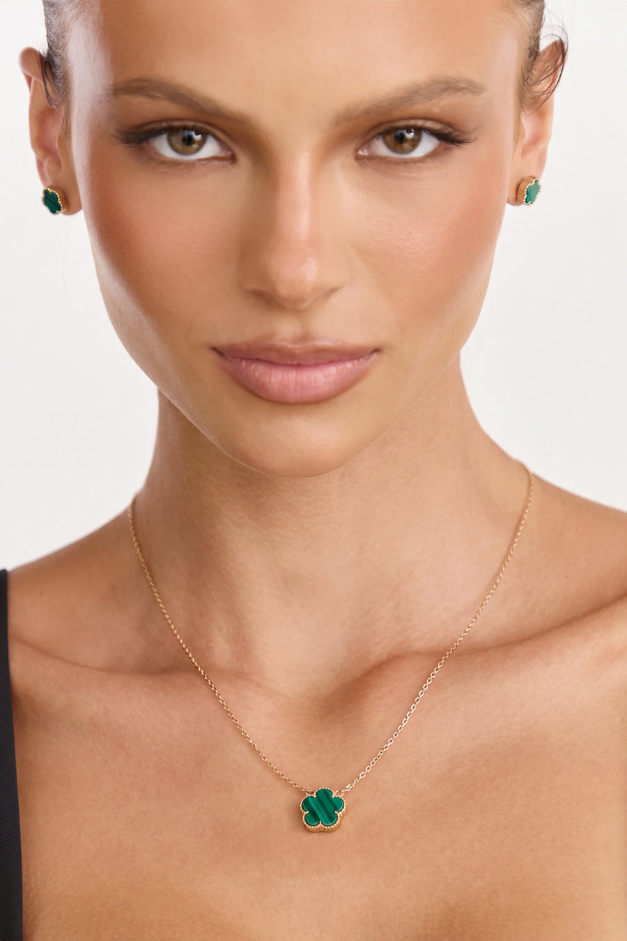 Gold Plated Necklace Green Flower Pendant