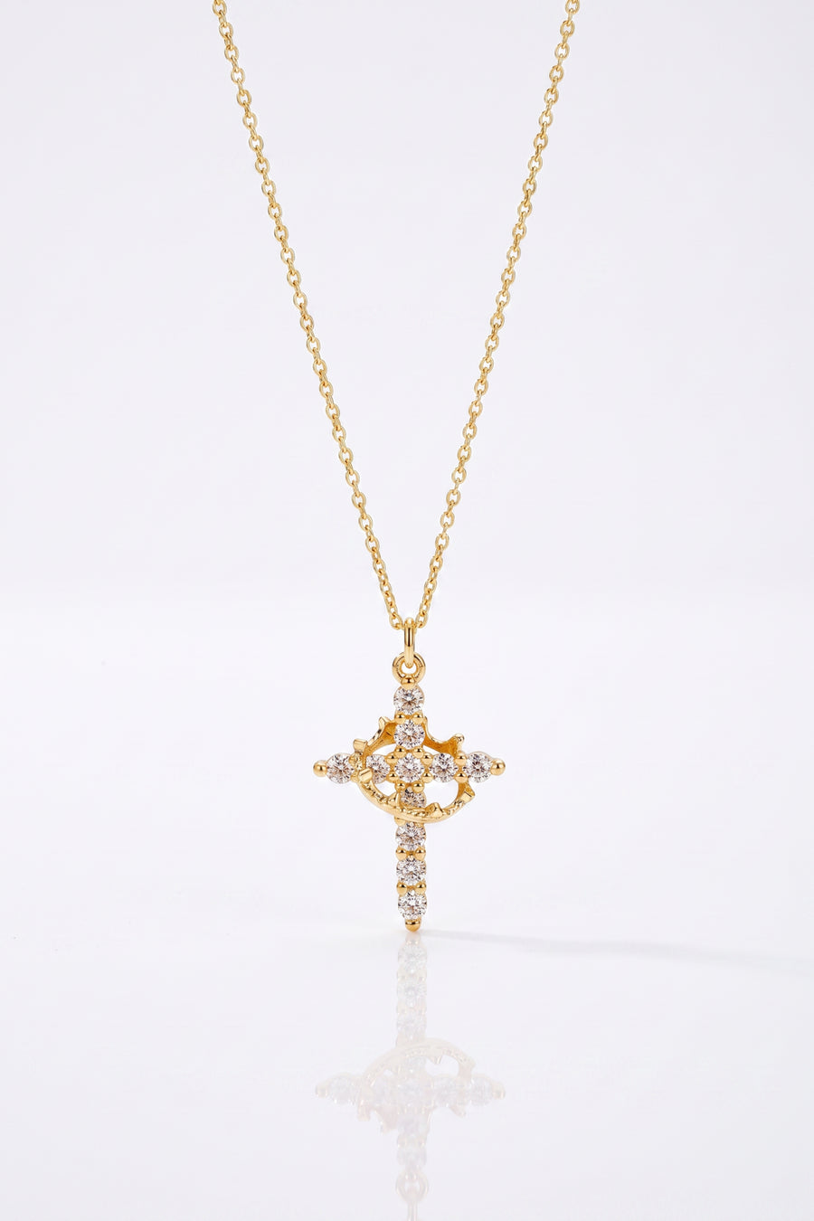 Gold Plated Necklace Cross Crystal Pendant