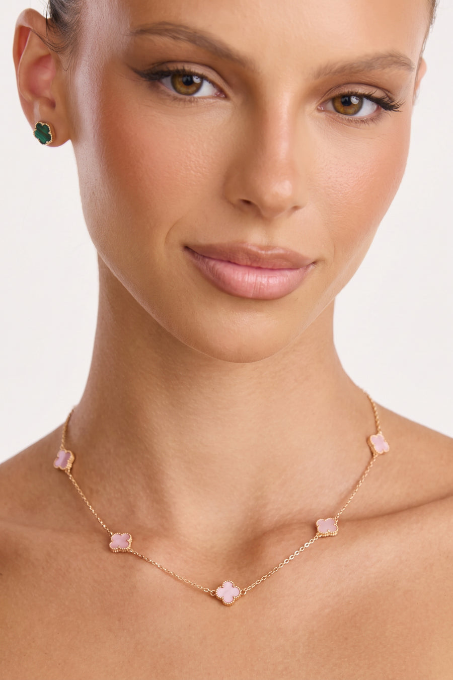 Gold Plated Clover Necklace Pink