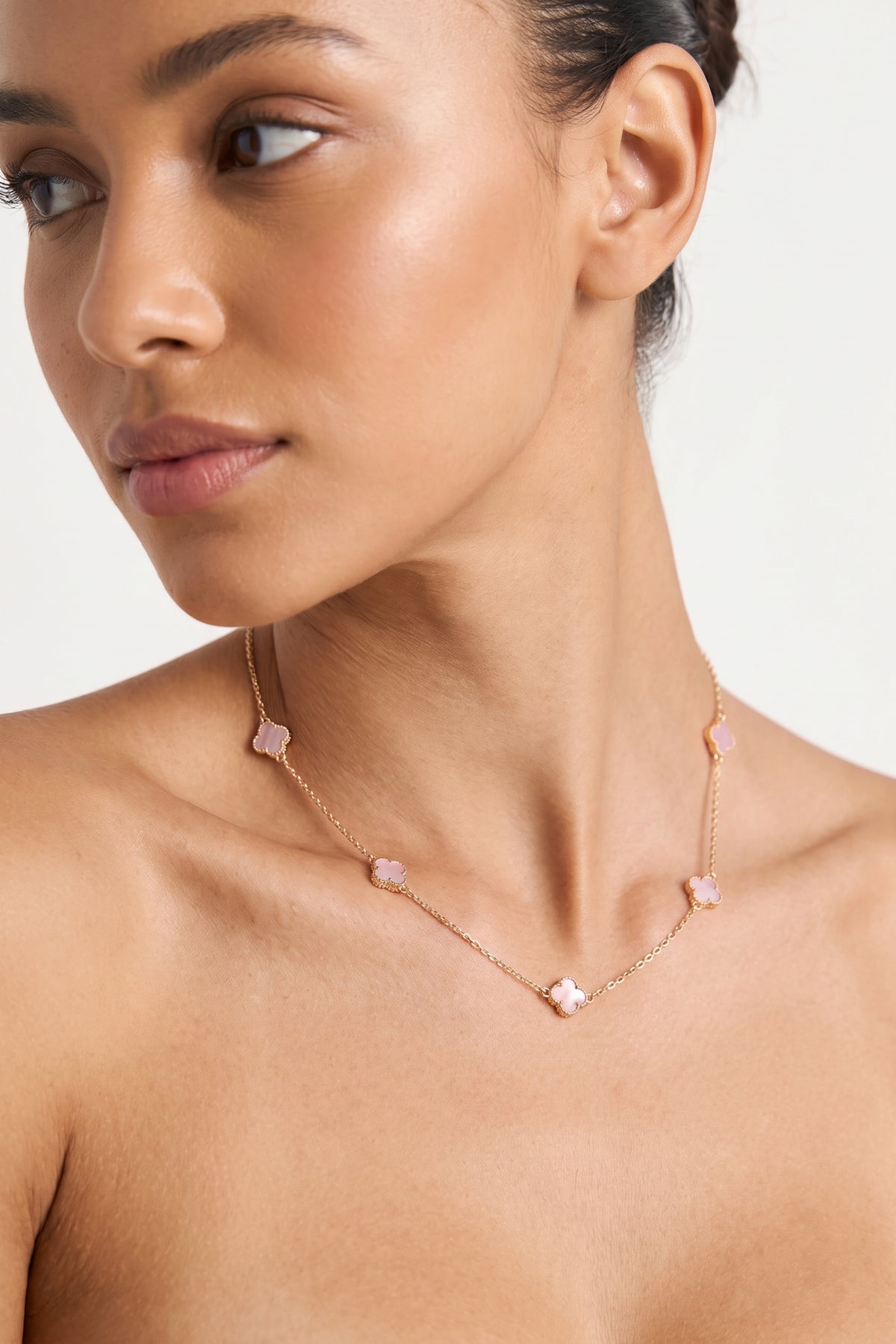Gold Plated Clover Necklace Pink