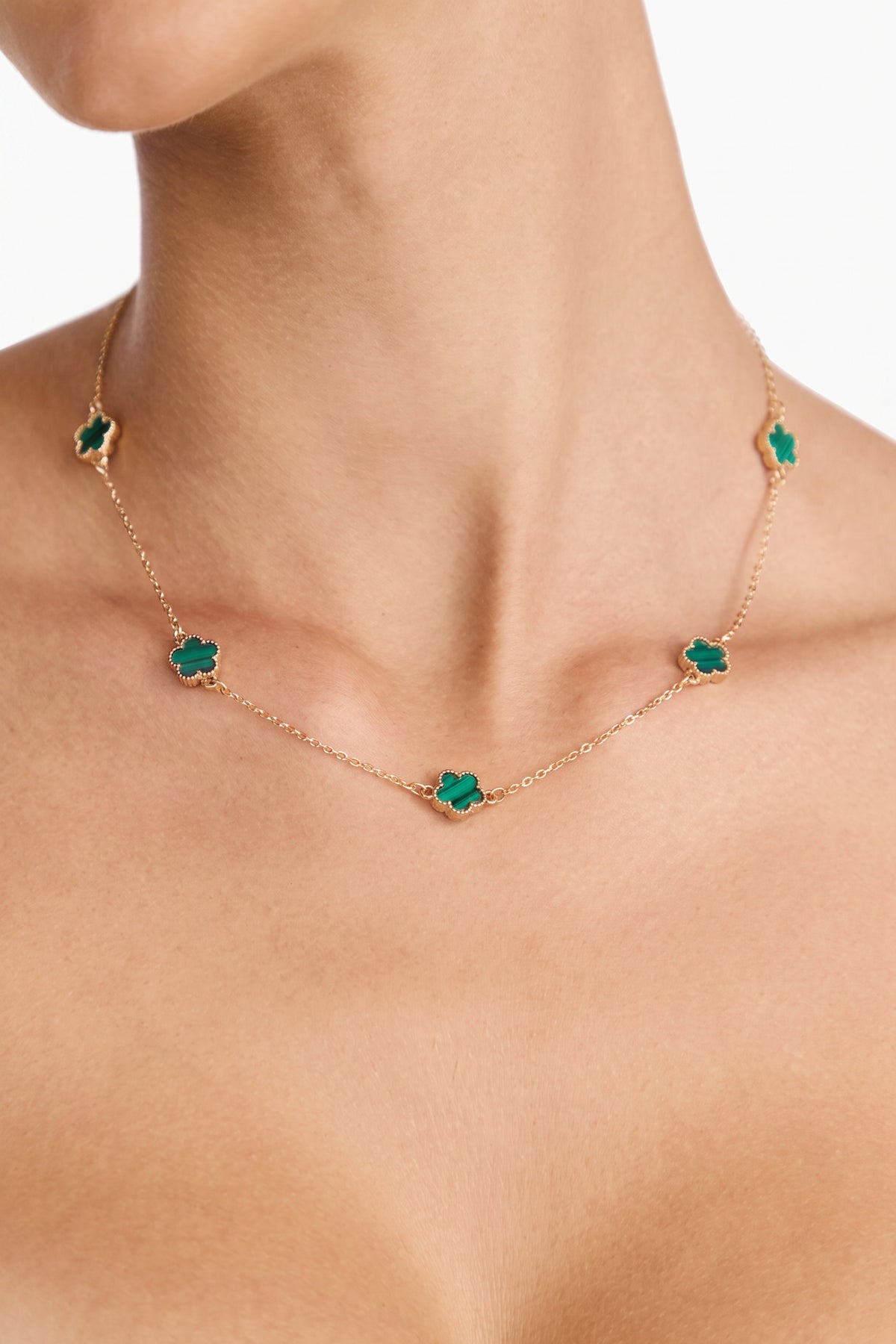 Gold Plated Clover Necklace Green