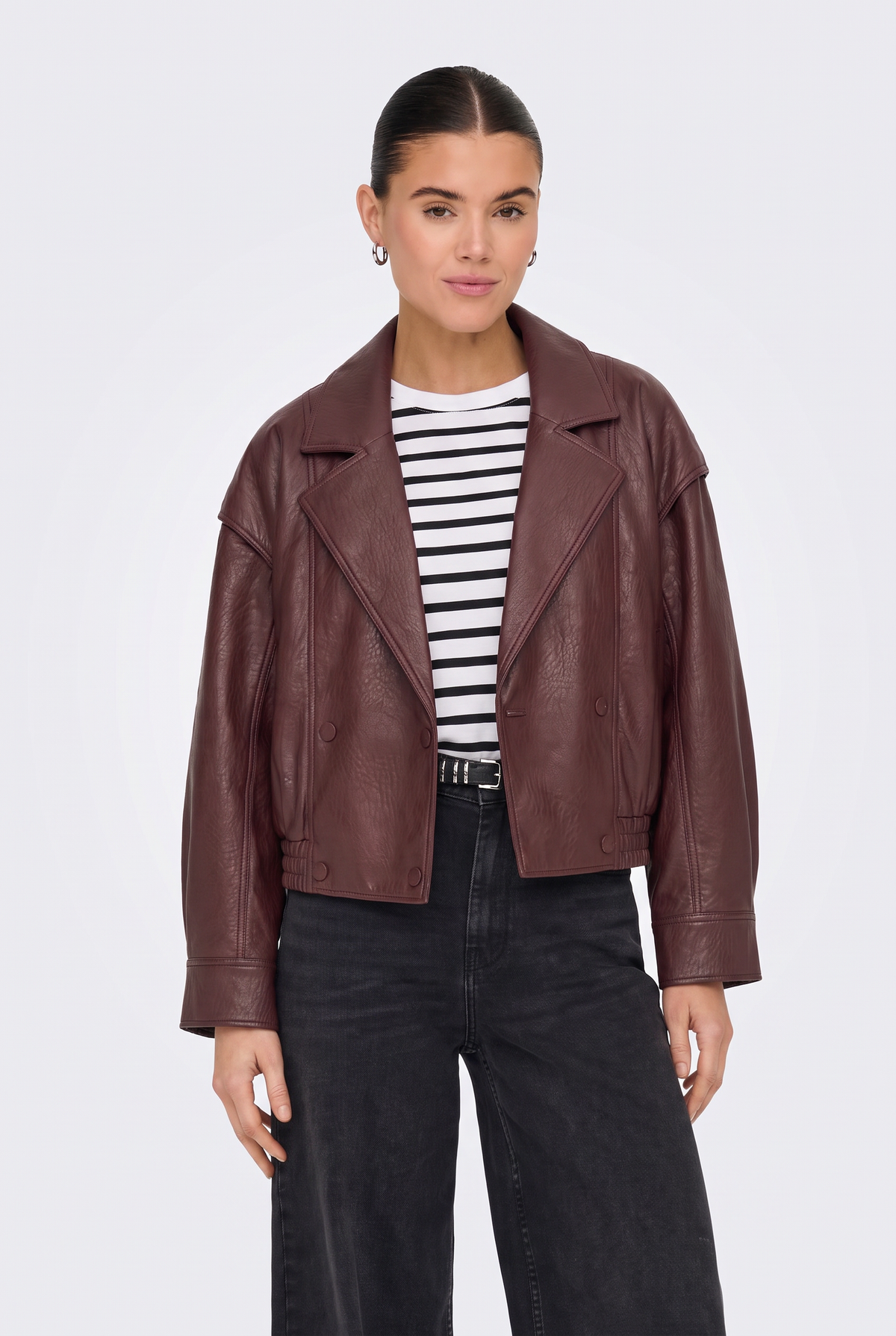 Faux Leather Jacket Burgundy Oversized Biker Women
