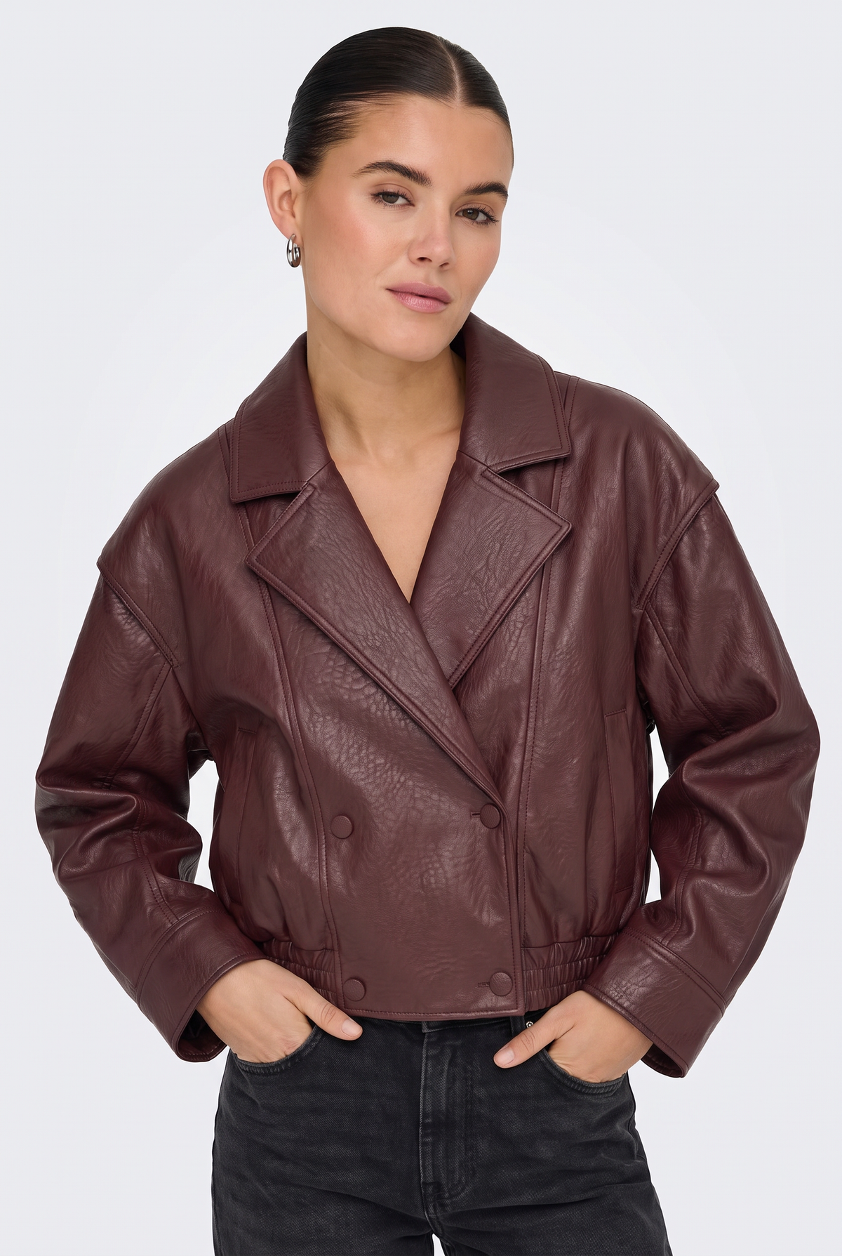 Faux Leather Jacket Burgundy Oversized Biker Women