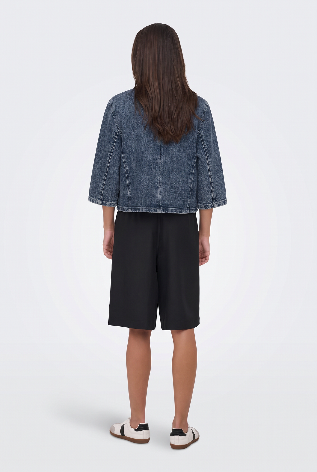 Collarless Denim Jacket Blue Cropped Women