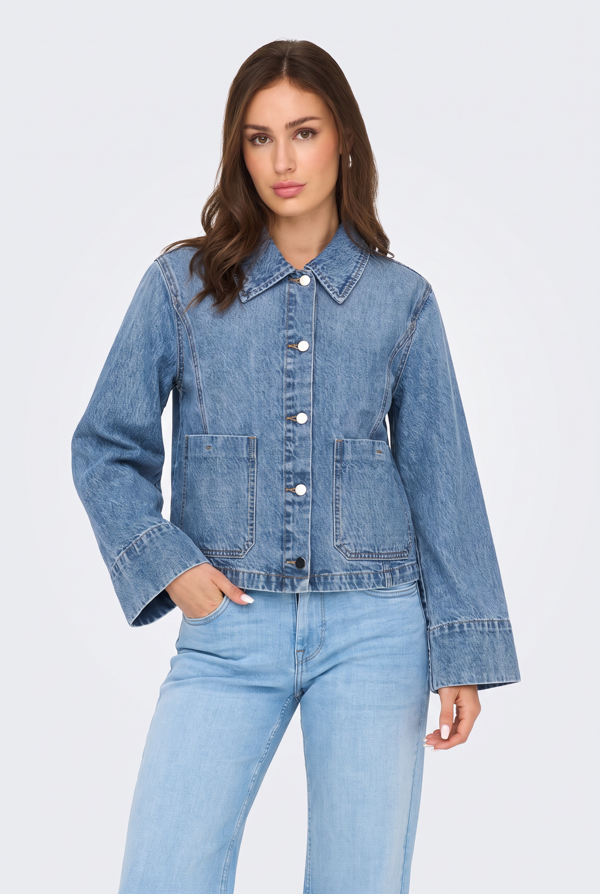 Blue Denim Jacket Cropped Oversized Women