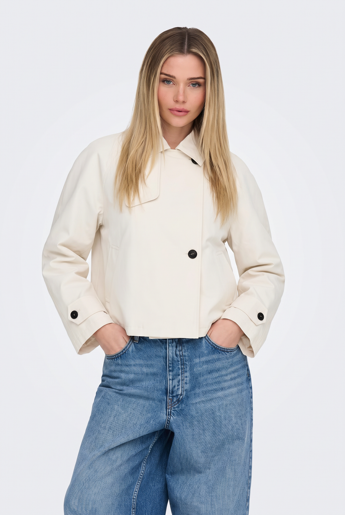 Cream Cropped Trench Jacket Lightweight Women
