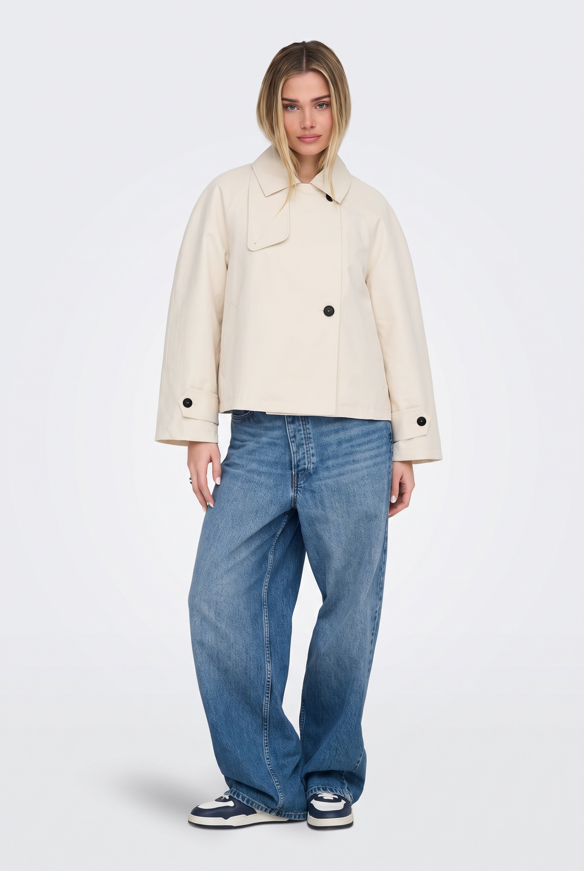 Cream Cropped Trench Jacket Lightweight Women