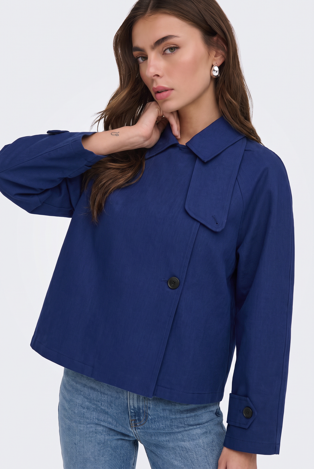 Blue Cropped Trench Jacket Lightweight Women